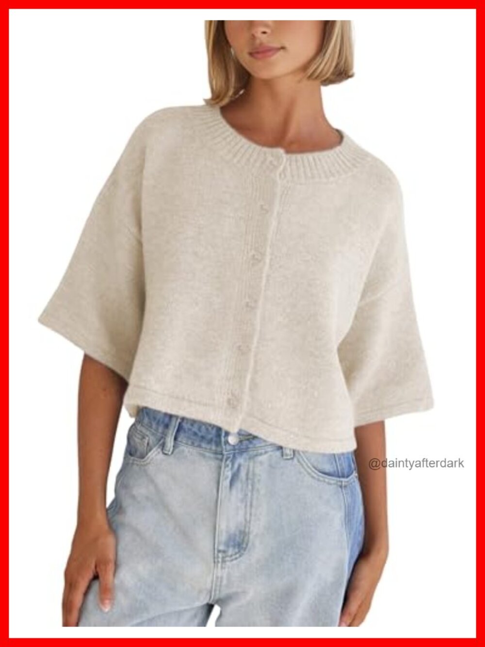 Lightweight Cropped Knit Cardigan Button Up 3/4 Sleeve Women's Sweater